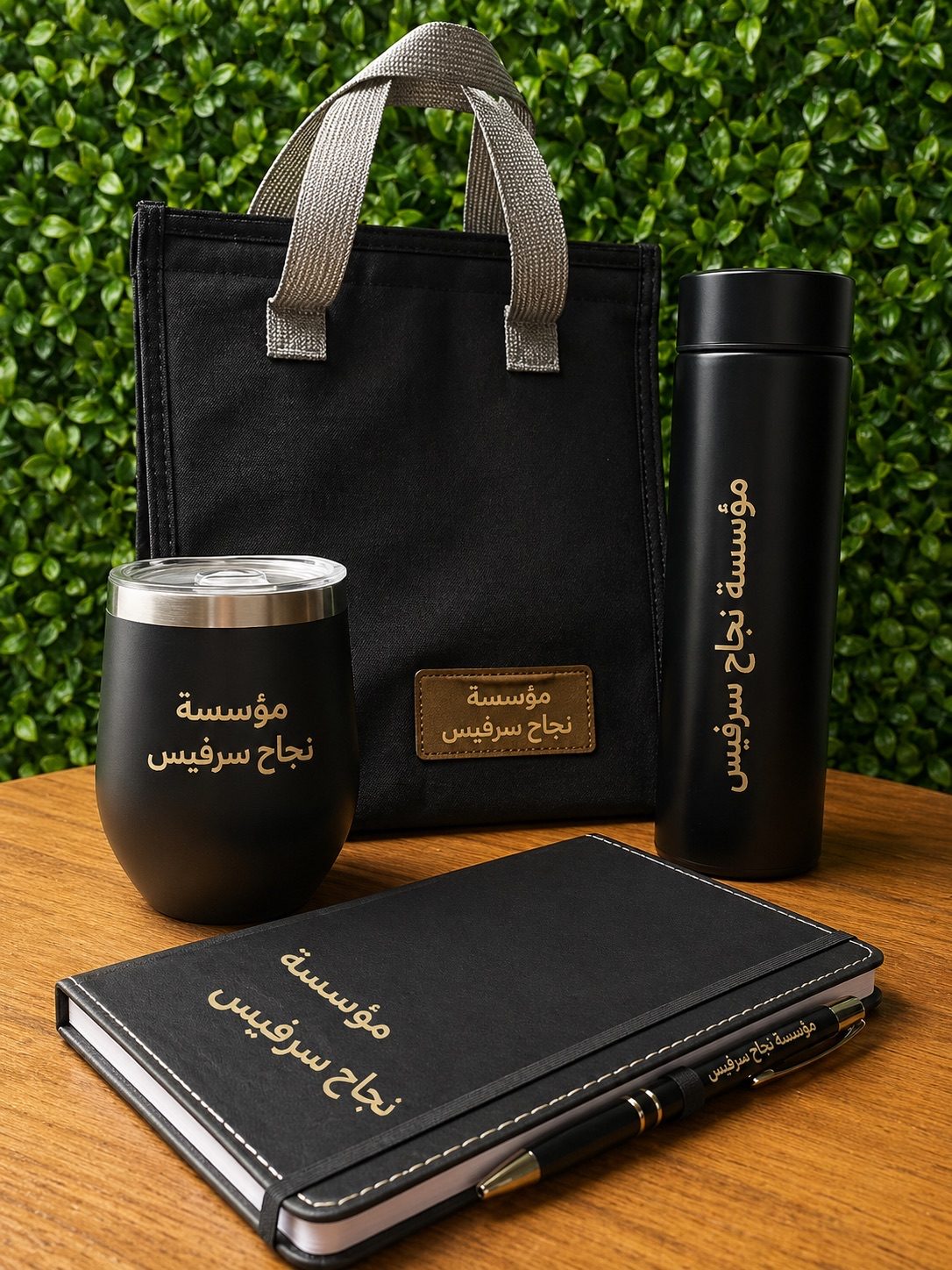طقم هدايا أسود فاخر بشعار المؤسسة